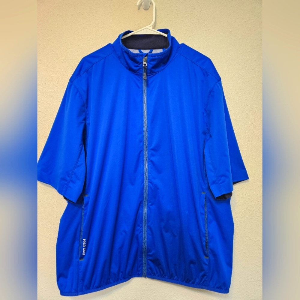 Polo Ralph Lauren Mens Large Blue Short Sleeve Full Zip Windbreaker Golf Jacket